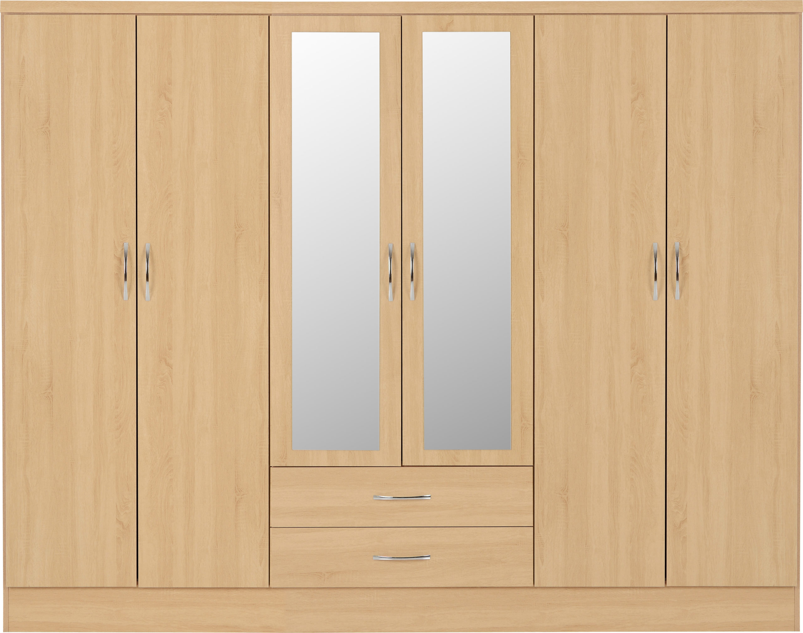 Nevada 6 Door 2 Drawer Mirrored Wardrobe Sonoma Oak Effect With 